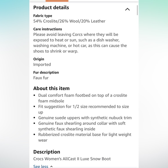 Crocs Women's AllCast II Luxe Snow Boot, Size 10. Like New! - Picture 4 of 11